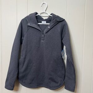 Columbia Womens Darling Days Pullover Hoodie Dark Gray Herringbone Snaps Size M